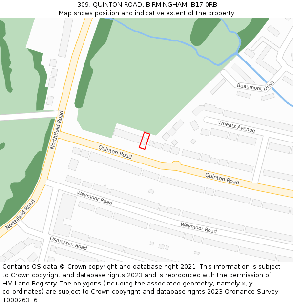 309, QUINTON ROAD, BIRMINGHAM, B17 0RB: Location map and indicative extent of plot