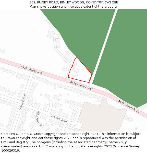 309, RUGBY ROAD, BINLEY WOODS, COVENTRY, CV3 2BE: Location map and indicative extent of plot