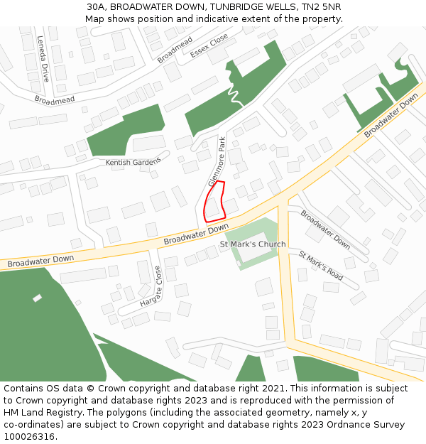 30A, BROADWATER DOWN, TUNBRIDGE WELLS, TN2 5NR: Location map and indicative extent of plot