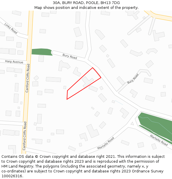 30A, BURY ROAD, POOLE, BH13 7DG: Location map and indicative extent of plot