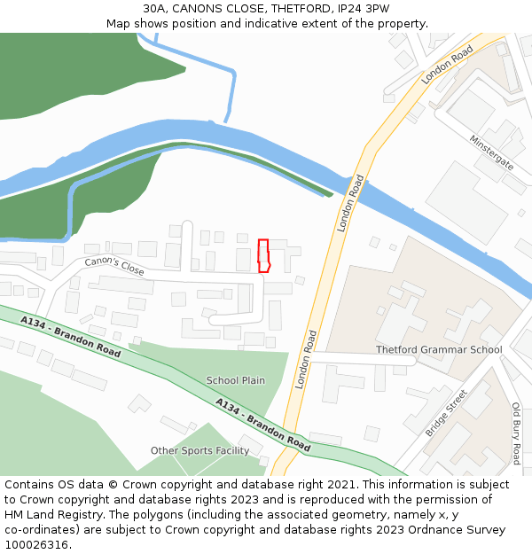 30A, CANONS CLOSE, THETFORD, IP24 3PW: Location map and indicative extent of plot