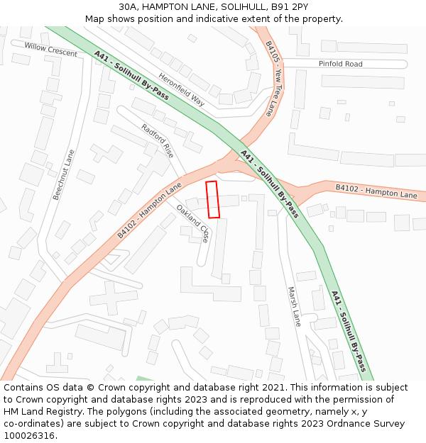 30A, HAMPTON LANE, SOLIHULL, B91 2PY: Location map and indicative extent of plot