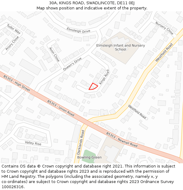 30A, KINGS ROAD, SWADLINCOTE, DE11 0EJ: Location map and indicative extent of plot