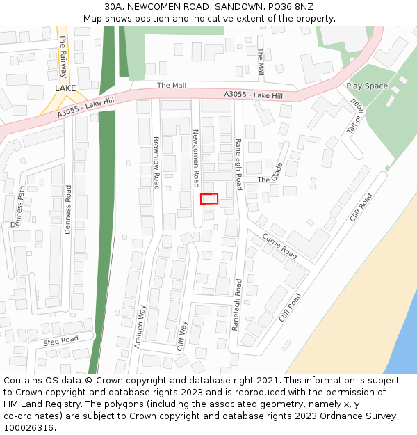 30A, NEWCOMEN ROAD, SANDOWN, PO36 8NZ: Location map and indicative extent of plot