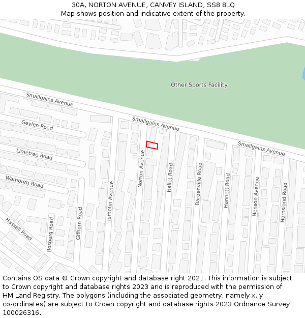 30A, NORTON AVENUE, CANVEY ISLAND, SS8 8LQ: Location map and indicative extent of plot