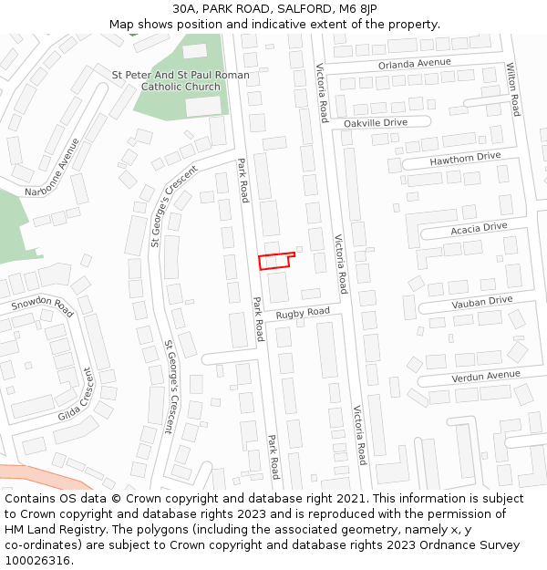 30A, PARK ROAD, SALFORD, M6 8JP: Location map and indicative extent of plot