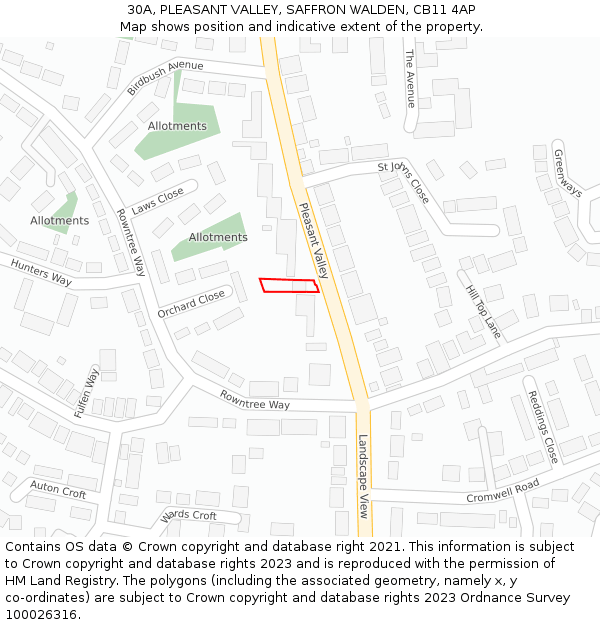 30A, PLEASANT VALLEY, SAFFRON WALDEN, CB11 4AP: Location map and indicative extent of plot