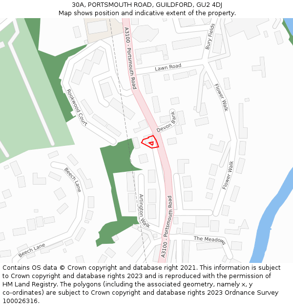 30A, PORTSMOUTH ROAD, GUILDFORD, GU2 4DJ: Location map and indicative extent of plot