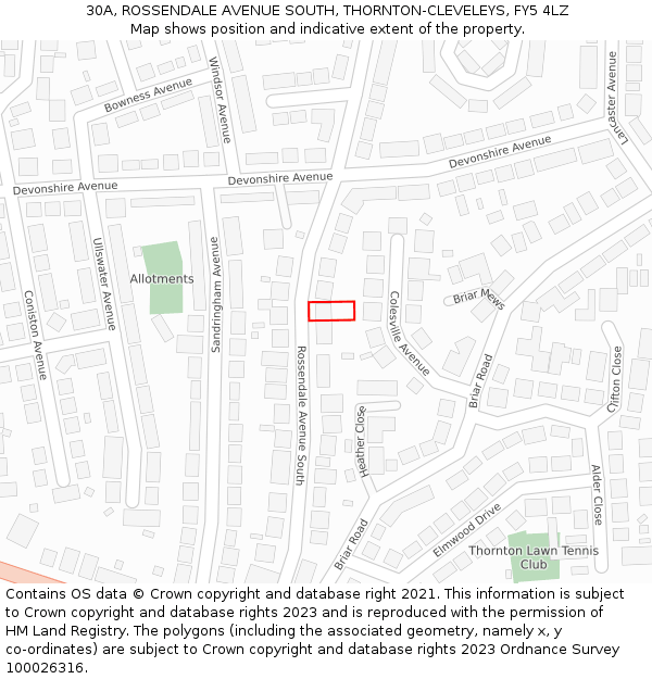 30A, ROSSENDALE AVENUE SOUTH, THORNTON-CLEVELEYS, FY5 4LZ: Location map and indicative extent of plot