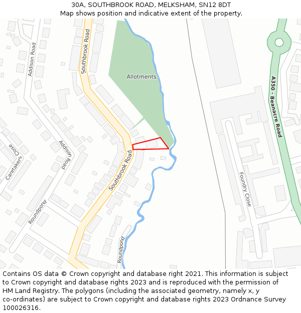30A, SOUTHBROOK ROAD, MELKSHAM, SN12 8DT: Location map and indicative extent of plot