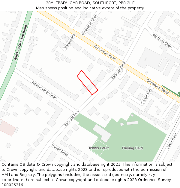 30A, TRAFALGAR ROAD, SOUTHPORT, PR8 2HE: Location map and indicative extent of plot