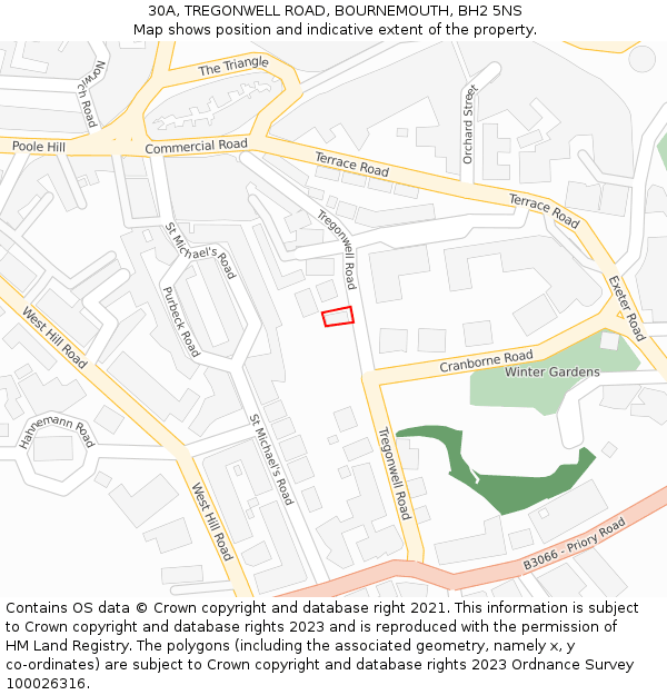 30A, TREGONWELL ROAD, BOURNEMOUTH, BH2 5NS: Location map and indicative extent of plot
