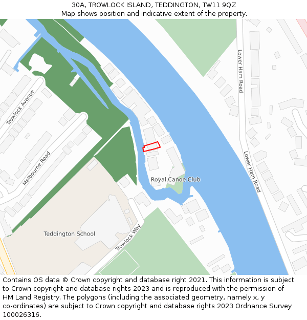 30A, TROWLOCK ISLAND, TEDDINGTON, TW11 9QZ: Location map and indicative extent of plot