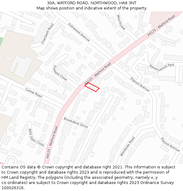 30A, WATFORD ROAD, NORTHWOOD, HA6 3NT: Location map and indicative extent of plot