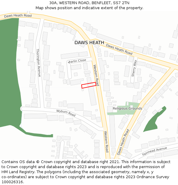 30A, WESTERN ROAD, BENFLEET, SS7 2TN: Location map and indicative extent of plot