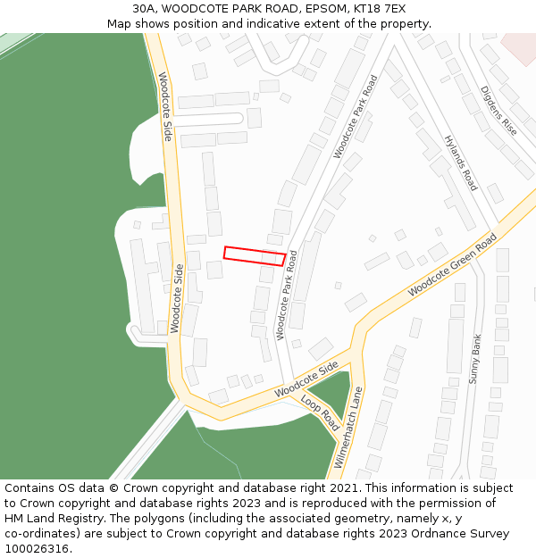 30A, WOODCOTE PARK ROAD, EPSOM, KT18 7EX: Location map and indicative extent of plot