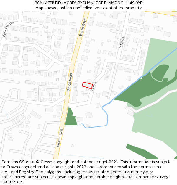 30A, Y FFRIDD, MORFA BYCHAN, PORTHMADOG, LL49 9YR: Location map and indicative extent of plot