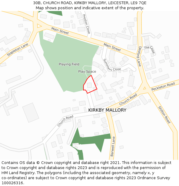 30B, CHURCH ROAD, KIRKBY MALLORY, LEICESTER, LE9 7QE: Location map and indicative extent of plot