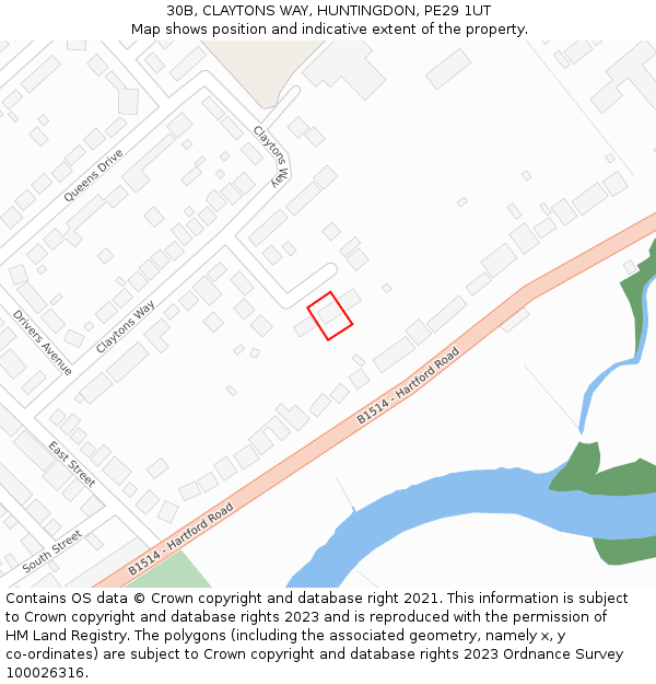 30B, CLAYTONS WAY, HUNTINGDON, PE29 1UT: Location map and indicative extent of plot