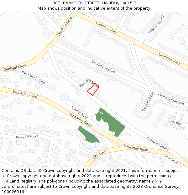 30B, RAMSDEN STREET, HALIFAX, HX3 5JB: Location map and indicative extent of plot