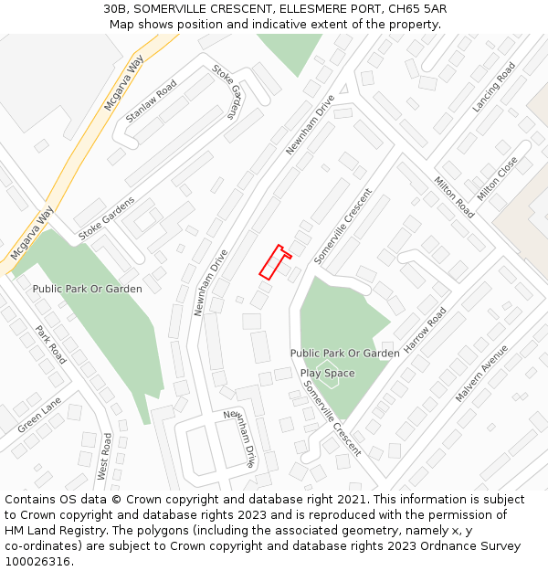 30B, SOMERVILLE CRESCENT, ELLESMERE PORT, CH65 5AR: Location map and indicative extent of plot