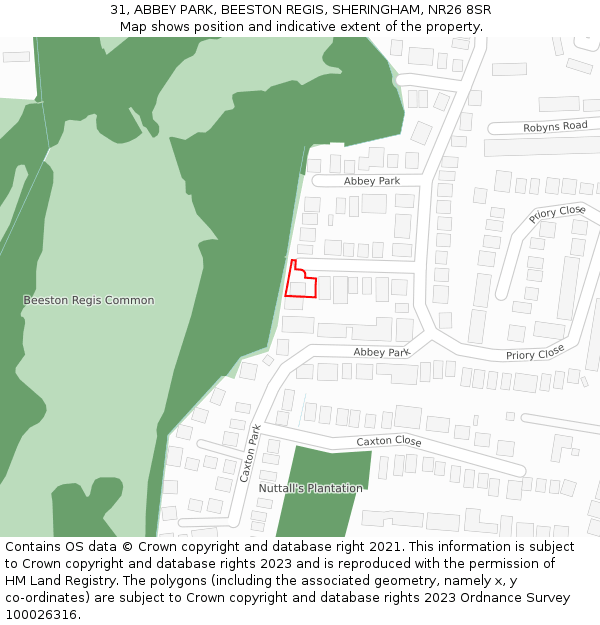 31, ABBEY PARK, BEESTON REGIS, SHERINGHAM, NR26 8SR: Location map and indicative extent of plot