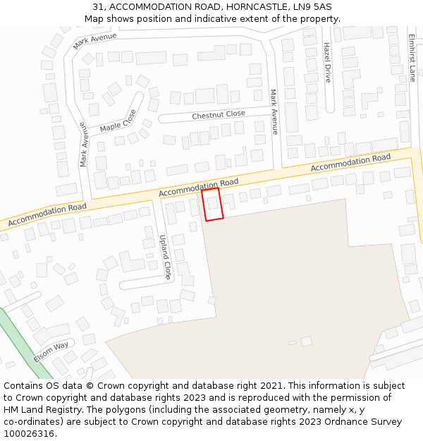 31, ACCOMMODATION ROAD, HORNCASTLE, LN9 5AS: Location map and indicative extent of plot