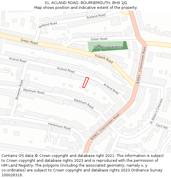 31, ACLAND ROAD, BOURNEMOUTH, BH9 1JQ: Location map and indicative extent of plot