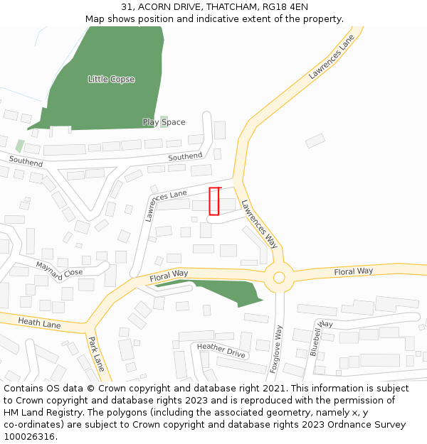 31, ACORN DRIVE, THATCHAM, RG18 4EN: Location map and indicative extent of plot