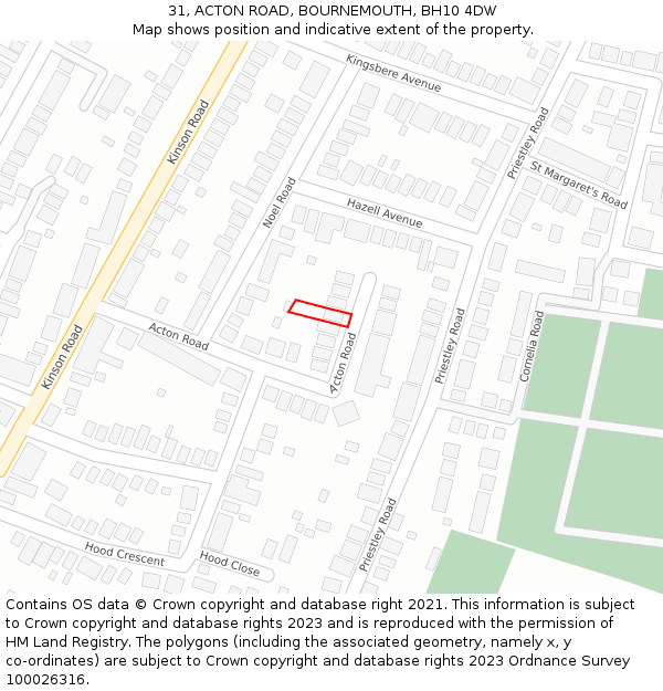 31, ACTON ROAD, BOURNEMOUTH, BH10 4DW: Location map and indicative extent of plot