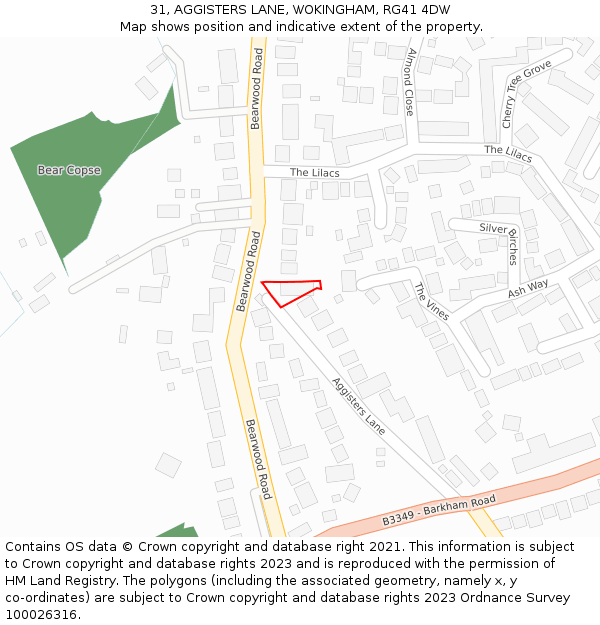 31, AGGISTERS LANE, WOKINGHAM, RG41 4DW: Location map and indicative extent of plot