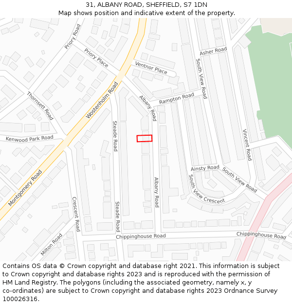 31, ALBANY ROAD, SHEFFIELD, S7 1DN: Location map and indicative extent of plot