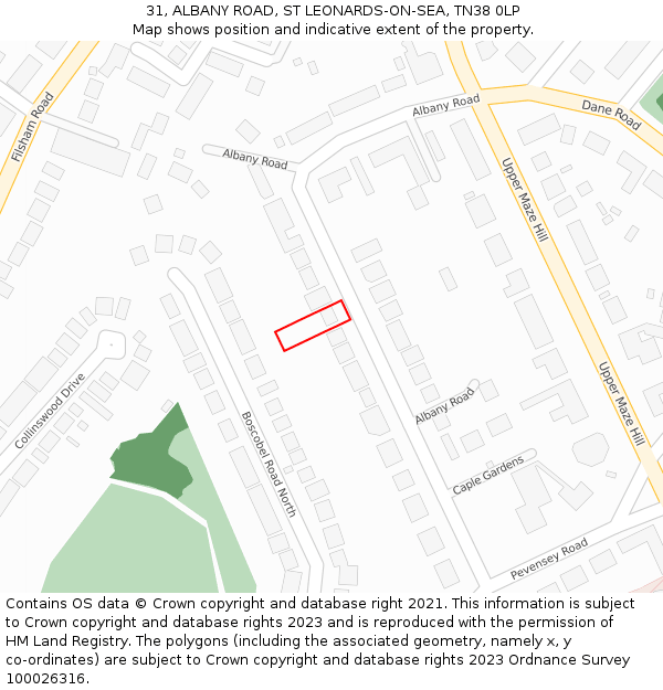 31, ALBANY ROAD, ST LEONARDS-ON-SEA, TN38 0LP: Location map and indicative extent of plot