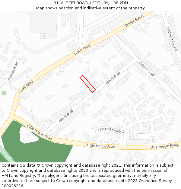 31, ALBERT ROAD, LEDBURY, HR8 2DN: Location map and indicative extent of plot