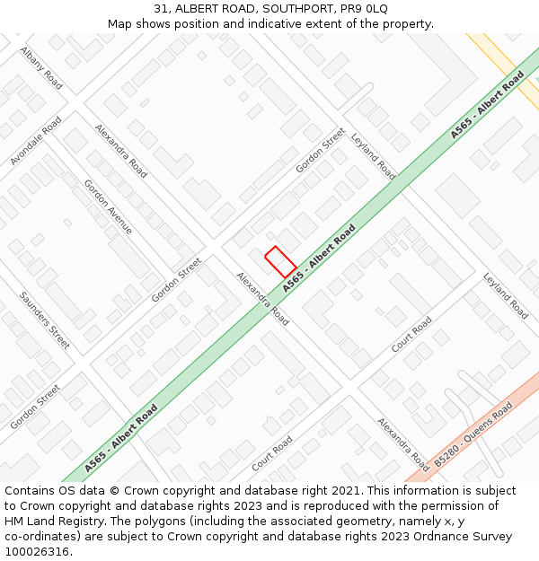 31, ALBERT ROAD, SOUTHPORT, PR9 0LQ: Location map and indicative extent of plot