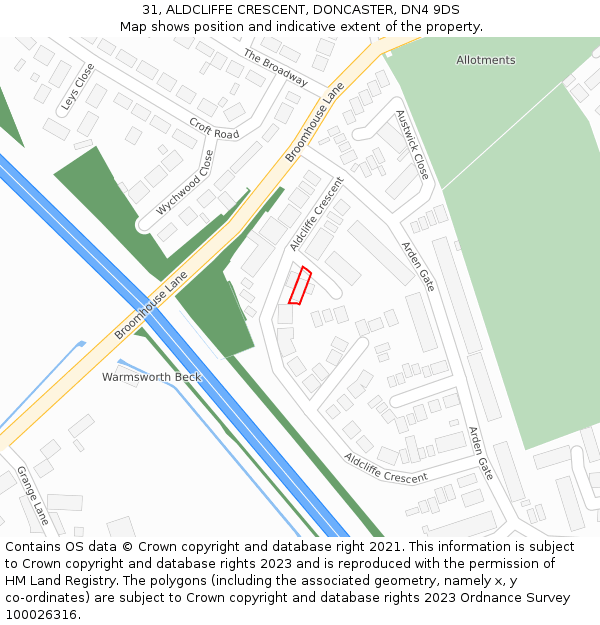 31, ALDCLIFFE CRESCENT, DONCASTER, DN4 9DS: Location map and indicative extent of plot