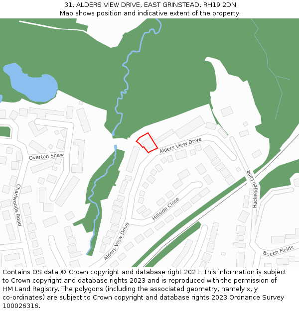 31, ALDERS VIEW DRIVE, EAST GRINSTEAD, RH19 2DN: Location map and indicative extent of plot