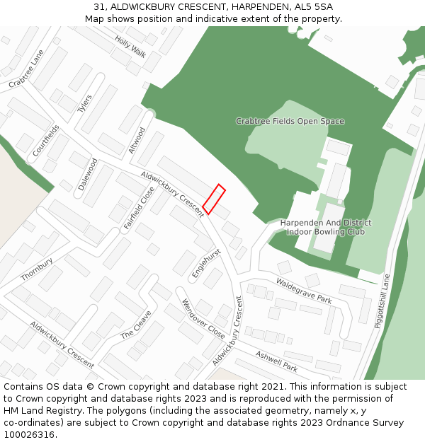 31, ALDWICKBURY CRESCENT, HARPENDEN, AL5 5SA: Location map and indicative extent of plot