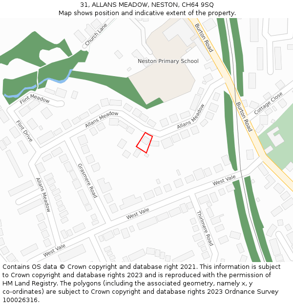 31, ALLANS MEADOW, NESTON, CH64 9SQ: Location map and indicative extent of plot