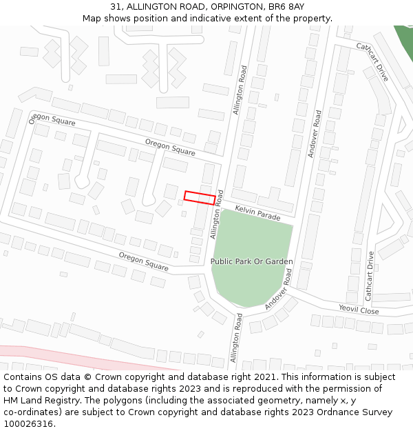 31, ALLINGTON ROAD, ORPINGTON, BR6 8AY: Location map and indicative extent of plot