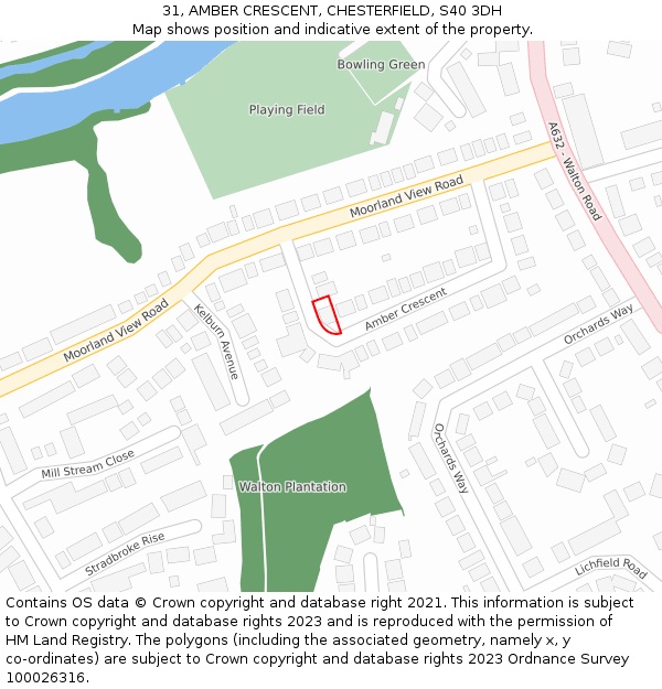 31, AMBER CRESCENT, CHESTERFIELD, S40 3DH: Location map and indicative extent of plot