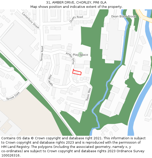 31, AMBER DRIVE, CHORLEY, PR6 0LA: Location map and indicative extent of plot