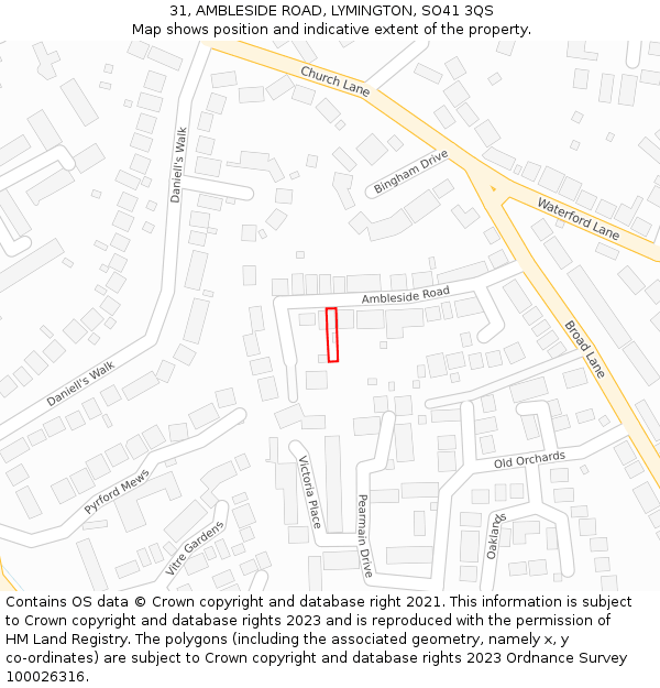 31, AMBLESIDE ROAD, LYMINGTON, SO41 3QS: Location map and indicative extent of plot