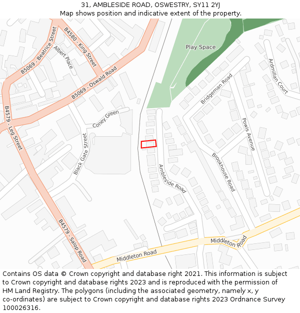 31, AMBLESIDE ROAD, OSWESTRY, SY11 2YJ: Location map and indicative extent of plot