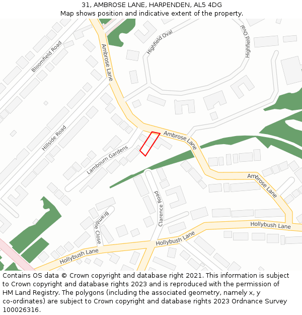 31, AMBROSE LANE, HARPENDEN, AL5 4DG: Location map and indicative extent of plot