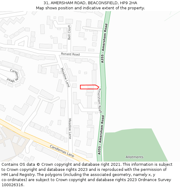 31, AMERSHAM ROAD, BEACONSFIELD, HP9 2HA: Location map and indicative extent of plot