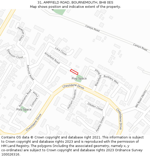 31, AMPFIELD ROAD, BOURNEMOUTH, BH8 0ES: Location map and indicative extent of plot