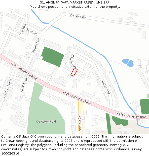 31, ANGLIAN WAY, MARKET RASEN, LN8 3RP: Location map and indicative extent of plot