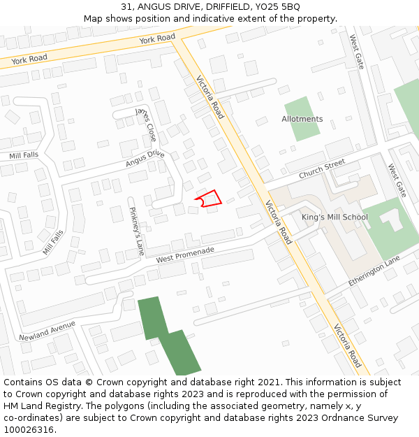 31, ANGUS DRIVE, DRIFFIELD, YO25 5BQ: Location map and indicative extent of plot