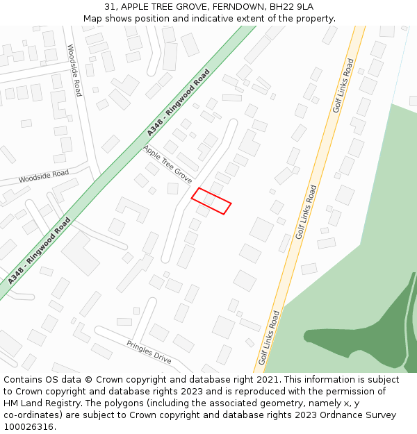 31, APPLE TREE GROVE, FERNDOWN, BH22 9LA: Location map and indicative extent of plot